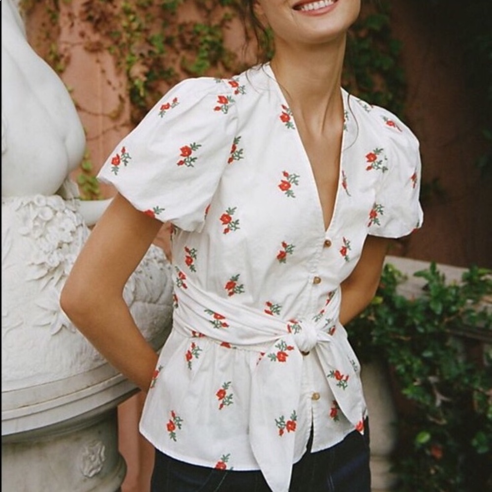 Anthropologie Maeve Rosalie Embroidered Top